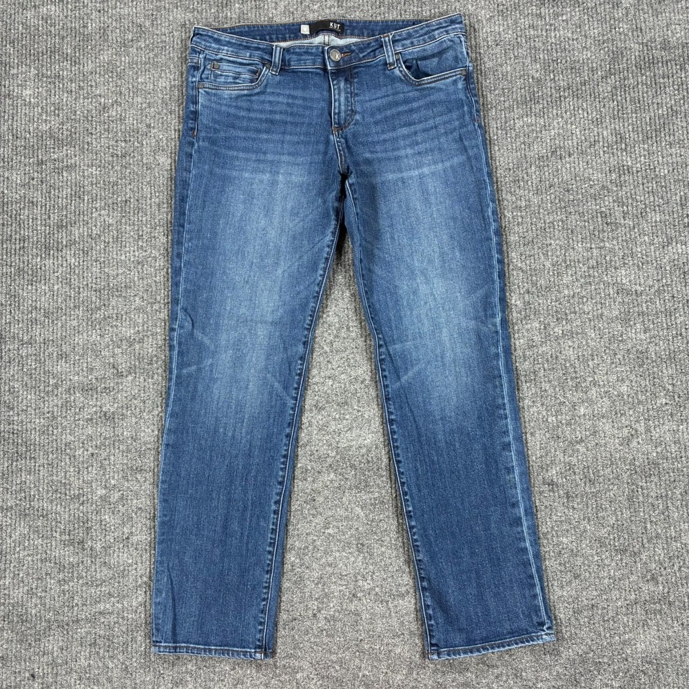KUT From The Kloth Straight Leg Jeans Womens Size 12 Blue Denim Stretch Mid Rise